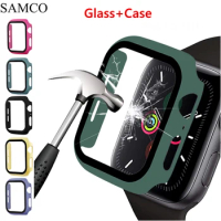 Watch Case for Apple Watch series 5 4 3 2 matte Plastic bumper hard frame case with glass film for iWatch screen protector