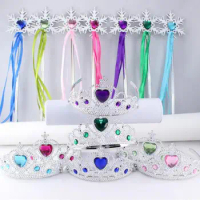Snowflake ribbon wands crown set fairy wand girl Christmas party gem sticks magic wands wreath headband COS props cute kids gift