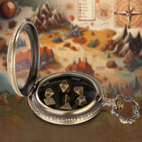 Transparent Glass Pocket Watch Case with 7 Entertainment Game Dices Bronze Pocket Chain Vintage Souvenir Gift
