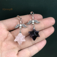 Natural Crystal Rose Quartzs Amethysts Gems Stone Angel's Wings Merkaba Necklace Pendants For DIY Jewelry Making MY221118