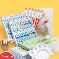 12/24 Colors Gouache Paint Drawing Set With Brush 5ml Gouache Paint Tube for Kids School/Art Supplies Student Gift