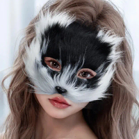 Fox Shape Face Mask Furry Cat Hair Animal Halloween Cosplay Carnival Party Mask Christmas Costume Pr