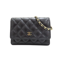 CHANEL 香奈兒 黑色 菱格紋羊皮 WOC 鍊帶肩背包 【二手名牌BRAND OFF】
