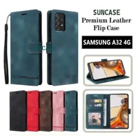 SUNCASE Samsung A32 4G cover hp model dompet multi fungsi flip case wallet leather SUNCASE RED