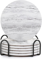 Acejoz Drink Coasters with Holder for Coffee Table Absorbent Coaster Sets of 6 Marble Style Ceramic 