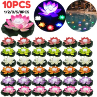 1-10PCS LED Floating Lotus Light Waterproof Artificial Lily Flower Night Light Pond Lighting Pool Decoration Floating Candles