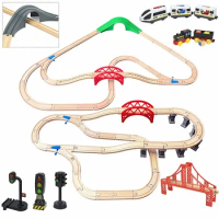 Wooden Train Track Set DIY Rail Track Accessories Railway Compatible With Normal Brand Beech Train Road Educational Toy For Kids