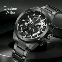 Cristiano Aillen Jam Tangan Pria Analog 8896 Rantai Stainless Steel Chronograph Kaca Sapphire Water 
