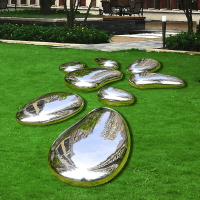 定制不銹鋼鵝卵石雕塑鏡面石頭裝飾擺件公園廣場戶外園林金屬擺件