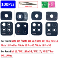 100Pcs，NEW For Xiaomi Mi 11 Lite 5G 11T Pro Ultra Redmi Note 11E 11S 11T 5G Camera Glass Lens Back Rear With Adhesive