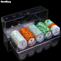 100 Pieces Chips+1 Acylic Chip Box 14g Clay Poker Chips Sets 14 colors Texas Hold'em casino poker chips