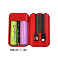 Powerbank Box Micro / Type-C USB Dual Ports 2x 18650/18700/20700/21700 Battery Charger DIY Power Bank-Shell with 2 Cable