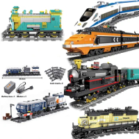 KAZI City Train Power Function high-tech Building Block Bricks DIY MOC Tech Toys Compatible all brand toy For Children Leduo
