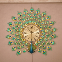 夜光孔雀掛表鐘表掛鐘客廳家用時尚靜音大氣裝飾個性創意時鐘