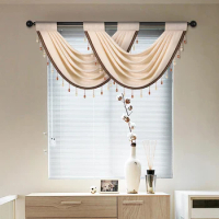 1pc Chenille Fabric Curtain Valance with Beads Edge, Rod Pocket，European Style Window Valance for the Room,Door and Window Decor