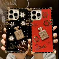 Fashion 3D Perfume Bottle Plated Flower Square Phone Case For VIVO X50 X60 X70 X30Pro X27 X23 S12 S10 V20E V21 V25 Y76 Cover