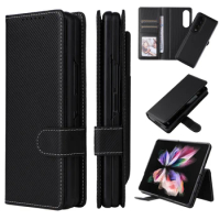 Split Folding PU Leather Wallet Case For Samsung Galaxy Z Fold 3 Cover Flip Stand Protection Magnetic Case With S Pen Holder