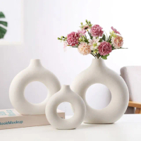 【JEN】北歐創意陶瓷圓圈造型花器花瓶工藝品桌面擺飾居家裝飾(大)
