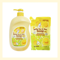 【Piyo Piyo 黃色小鴨】奶瓶清潔劑補充包組(1000ml+800ml 蔬果 玩具 洗碗 洗手 嬰幼兒童餐具)