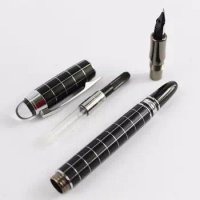 School Pen Point Round Thin Tip Elegant Baoer Black Silver Cross-line Pen 79 Fountain Pen Iridium Nib Cartridge Converter Refill