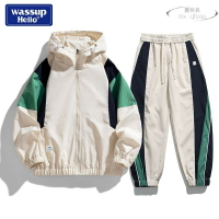 【免運】運動服 休閒服 外套 夾克  WASSUP HELLO休閒運動套裝 男女款秋季情侶兩件套夾克潮流帥氣外套