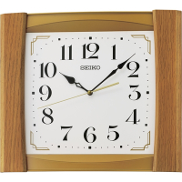 SEIKO 日本精工 方型木質掛鐘 滑動式秒針 時鐘(QXA827B)卡其/32X36cm
