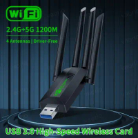 4 Antenna WiFi USB Adapter Dual Band 2.4G+5Ghz 1200Mbps Wi-Fi Dongle USB3.0 High-Speed Wireless Card Receiver For PC/Laptop Win