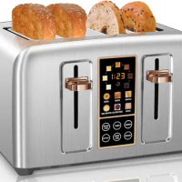 SEEDEEM Toaster 4 Slice, Stainless Toaster LCD Display, Touch Button, 6 Bread Selection, 7 Shade Setting 1.4''Wide Slots Toaster