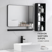 衛生間浴室鏡子帶置物架一體掛墻式儲物廁所梳妝鏡輕奢貼墻洗手間 鏡子 浴鏡 浴室鏡 壁掛鏡