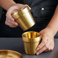 304不銹鋼杯子雙層金色咖啡杯 兒童口杯 隨手杯防燙水杯