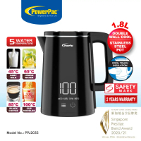 PowerPac 1.8L Digital Kettle Jug, Cordless Kettle Jug with Cool Touch, 5 Temperature Setting, Stainl