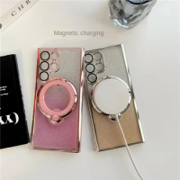 Electroplated Glitter Powder Phone Case for Samsung Galaxy S23 FE S24 Ultra S22 Plus A14 A34 A54 A24 A52 Magnetic Holder Cover