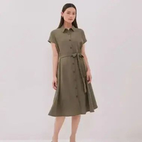 Urban Exchange Juliet Olive Dress - Casual Midi Dress Lengan Pendek XL Olive