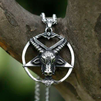 NEW Men's 316L stainless-steel l fallen angel Satan demon sheep head Pendant Necklace animal punk Jewelry free shipping