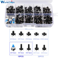180Pcs Tactile Push Button Switch Mini Micro Momentary Tact Assortment Kit 4 Pin 6 Pin 6mm ON OFF Keys Button Switches with Box