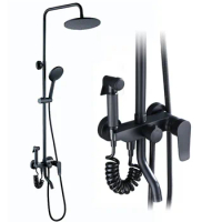 New Designer Black Bath Shower Set Full Brass Faucet Shower Household Shower Head Set