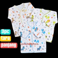 3pcs- baju bayi panjang Tara baby putih print size 0-6 bulan bahan cotton comfort / baju panjang Tar