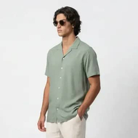 VENGOZ Kemeja Pria Pendek Polos Viscose Cuban Shirt - Light Sage Green L
