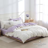 HOYACASA 100%精梳棉單人兩用被四件式床包組-花影貓遊(天絲入棉30%)