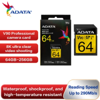 ADATA V90 Professional Imaging SD Card UHS-II U3 64GB 128GB 256GB Memory SD Card Up to 290Mb/s High Speed SDXC Cards for Camera