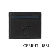【Cerruti 1881】限量2折 義大利頂級小牛皮4卡零錢袋皮夾 全新專櫃展示品(黑色 CEPU05700M)
