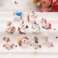 20pcs Kawaii Resin 3D Colorful Glitter Unicorn Flatback Figurine DIY Scrapbook Decor Home Craft Embellishments SG02