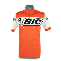 Retro Men Merino Wool Cycling Jersey Short Sleeve Orange Bike Wear Top Classics