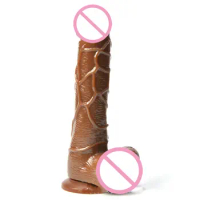 Sex Toys Brown realistic Dildo Flexible penis Gspot textured shaft Masturbation strong suction Waterproof
