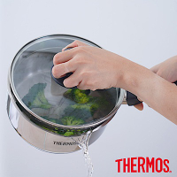【THERMOS膳魔師】不鏽鋼附蓋單柄湯鍋瀝水鍋雪平鍋18cm(SPC-S18)