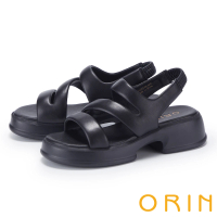 【ORIN】舒適膨膨羊皮厚底涼鞋(黑色)