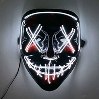 LED面具 EL冷光線萬聖節驚嚇黑色帶血恐怖面具  EL聚會發光面具
