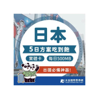 【Taiking 太金旅遊】日本5天吃到飽上網卡(4G 高速 低延遲 隨插即用 熱點分享 500MB/日)