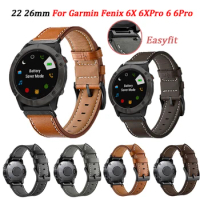Leather Smart Watch Strap For Garmin Fenix 7 7X 6 6X Pro 5X 5 Plus Bracelet Watchband Fenix3 3HR Quick Release Wristband 22 26mm