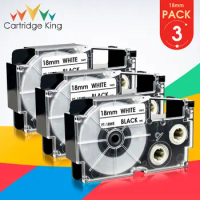 3PCS 18mm XR-18WE Black on White Label Tape for Casio 18mm Label Maker Compatible Ribbon Printer CW-L300 KL-430 KL-C500 KL-G2